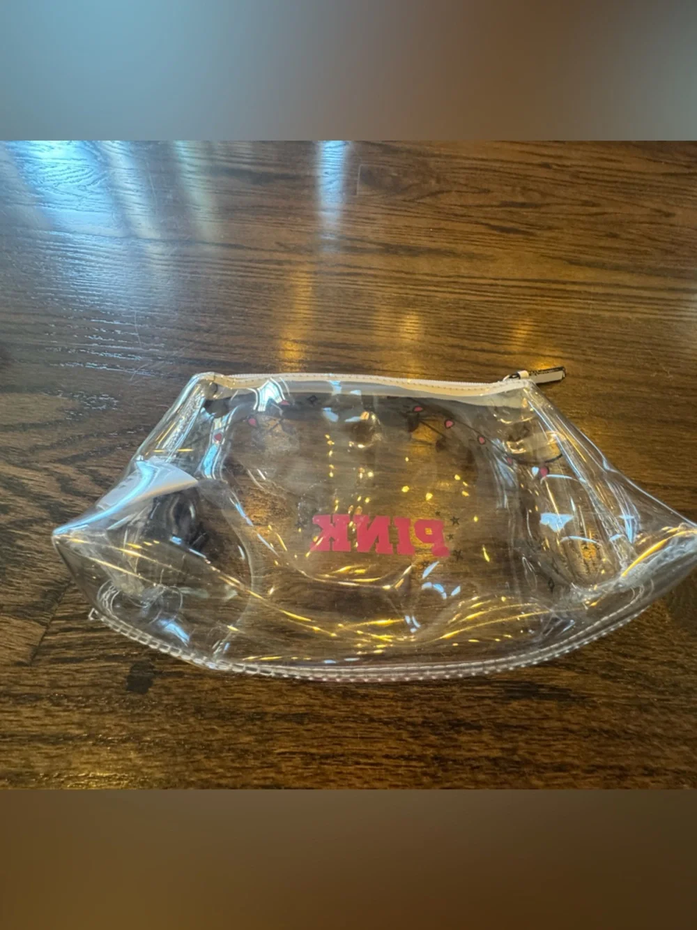 PINK Victoria's Secret Clear Cosmetic Pouch with Pink Lettering